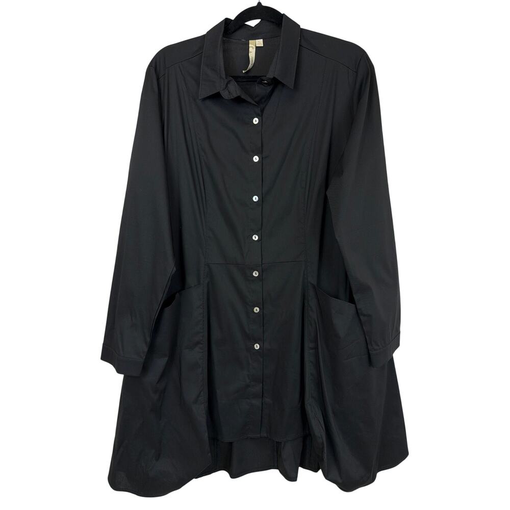 NWT Comfy USA Black Long Sleeve Button Up Two Pocket Tunic Top L